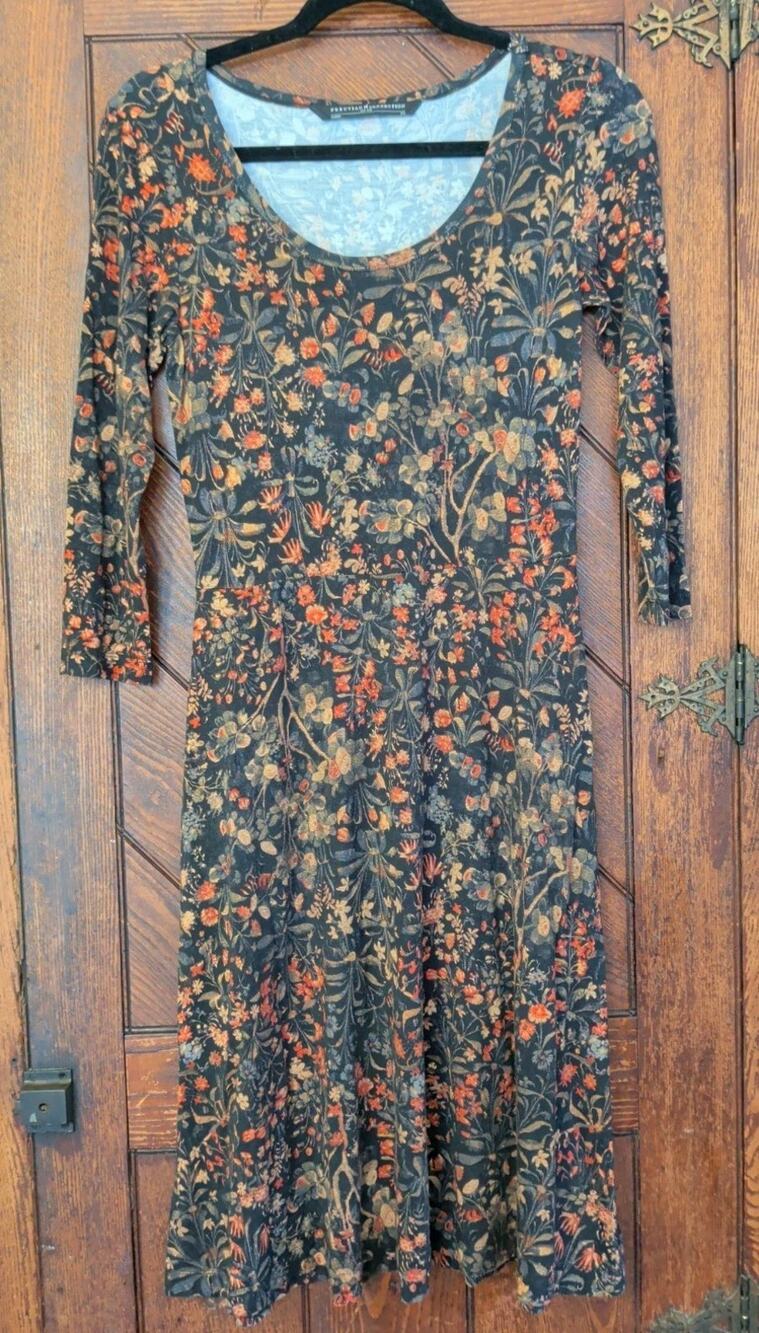 Peruvian Connection Midi Fall Floral Midi Dress Pockets Size XS Thanksgiving